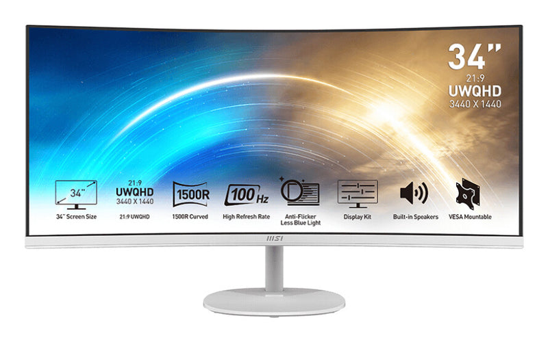 MSI Pro MP341CQWDE computerskærm 86,4 cm (34") 3440 x 1440 pixel UltraWide Quad HD Hvid