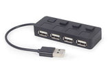 Gembird USB 2.0 4-port hub with switches, black