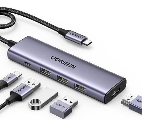 Ugreen 15596 dockingstation Ledningsført USB 3.2 Gen 1 (3.1 Gen 1) Type-A + Type-C Aluminium