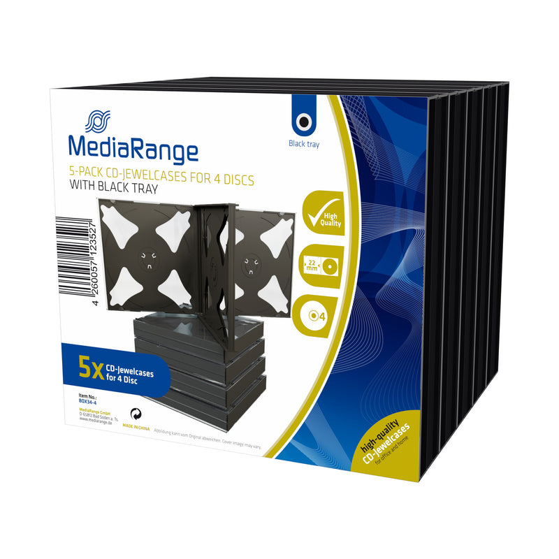 MediaRange BOX34-4 optisk disk etui Smykkeboks 4 diske Sort