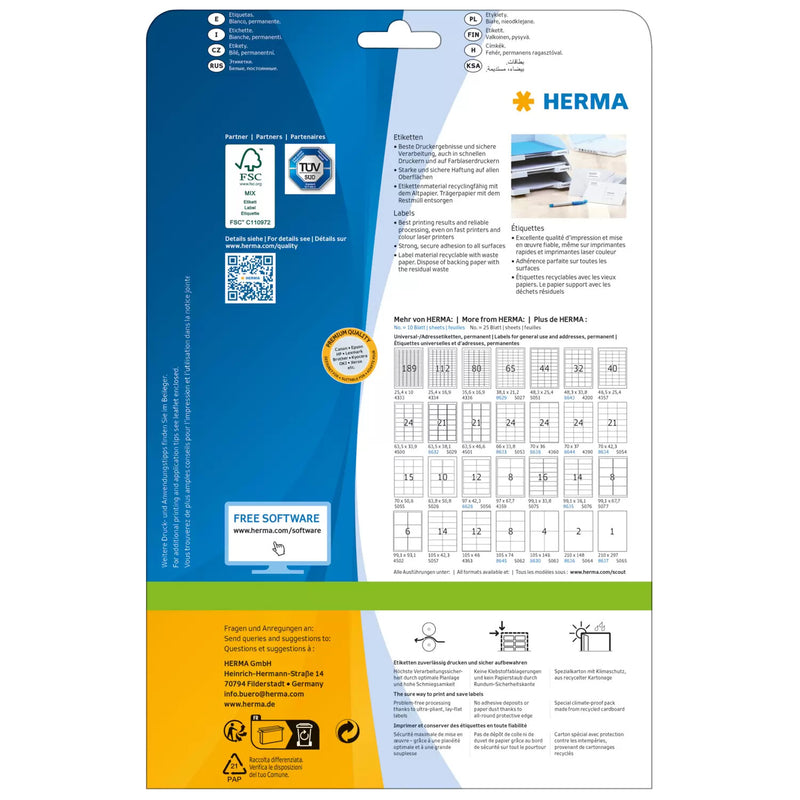 HERMA 5029 adresse- og postetiket Hvid