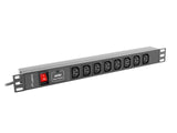 Lanberg PDU-08I-0200-C20-BK strømforsyningsenhed (PDU) 8 AC stikkontakt(er) 1U Sort