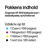 HP Originale 304-blækpatroner i dobbeltpakke, sort/trefarvet