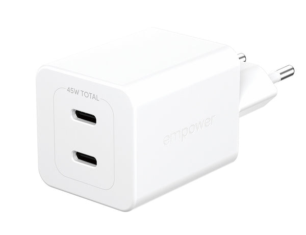 PanzerGlass empower™ by ® Turbo 45W Oplader inkl. 2 x USB-C | EU Stik | Silver White