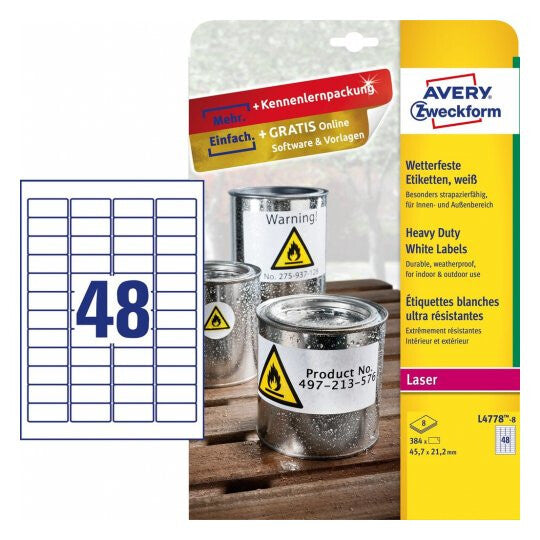 Avery L4778-8 print etiket Hvid Selvklæbende printeretiket