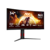 AOC G4 CU34G4Z computerskærm 86,4 cm (34") 3440 x 1440 pixel Wide Quad HD LED Sort, Rød