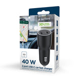 Gembird TA-UC-C2PD40-CAR-01 oplader til mobil enhed Universel Sort Cigartænder Hurtig opladning Automatisk
