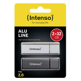 Intenso AluLine USB Drive 32GB Doppelpack 2x32GB - 32 GB USB-nøgle USB Type-A 2.0 Anthracit, Sølv