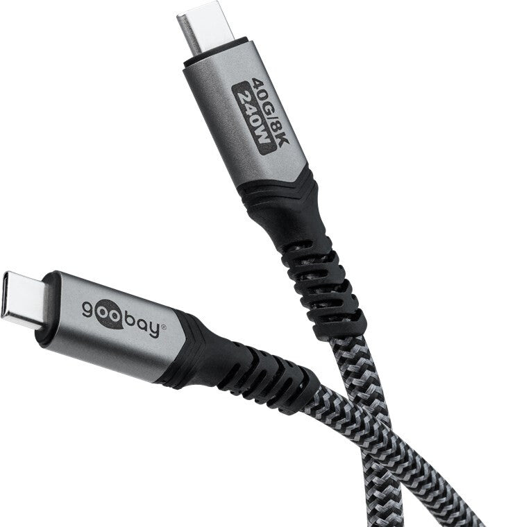 Goobay 74213 USB-kabel 1,8 m USB C 40 Gbit/sek. Sort, Grå