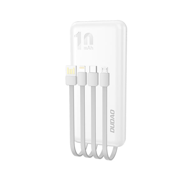 DUDAO K6Pro Universal 10000mAh Power Bank with USB Cable Type C Lightning white Hvid