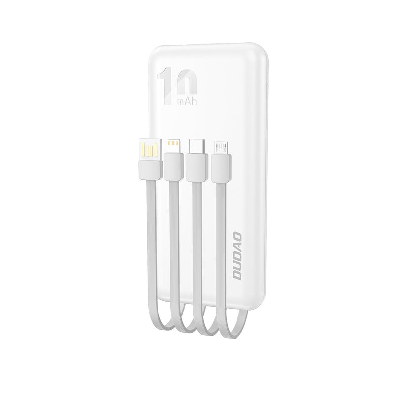 DUDAO K6Pro Universal 10000mAh Power Bank with USB Cable Type C Lightning white Hvid