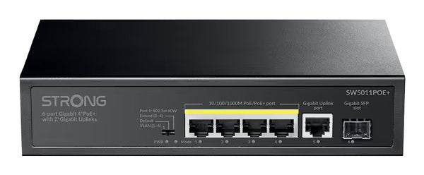Strong SW5011POE+ netværksswitch Gigabit Ethernet (10/100/1000) Strøm over Ethernet (PoE) Bord-/vægmontering Sort
