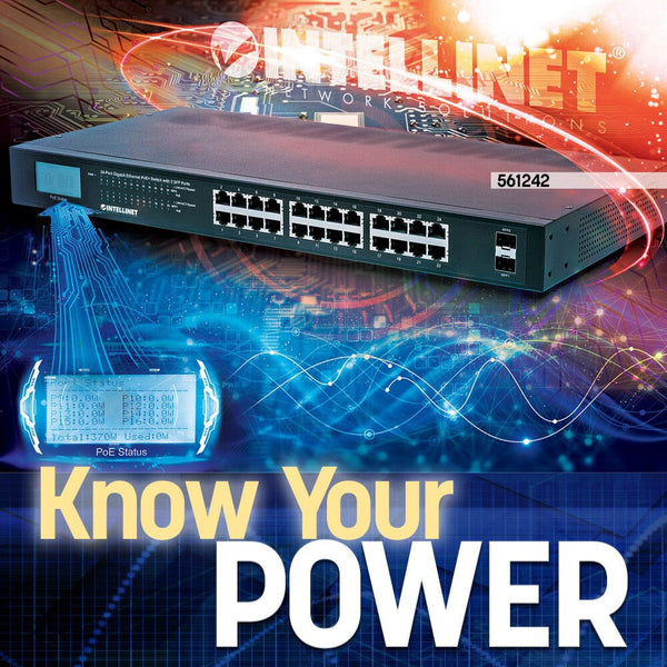 Intellinet 561242 netværksswitch Ikke administreret Gigabit Ethernet (10/100/1000) Strøm over Ethernet (PoE) 1U Sort