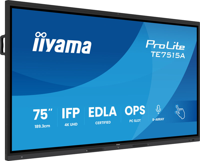 iiyama TE7515A-B1AG skilte display Interaktivt fladpanel 190,5 cm (75") Wi-Fi 550 cd/m² 4K Ultra HD Sort Berøringsskærm Indbygget processer Android