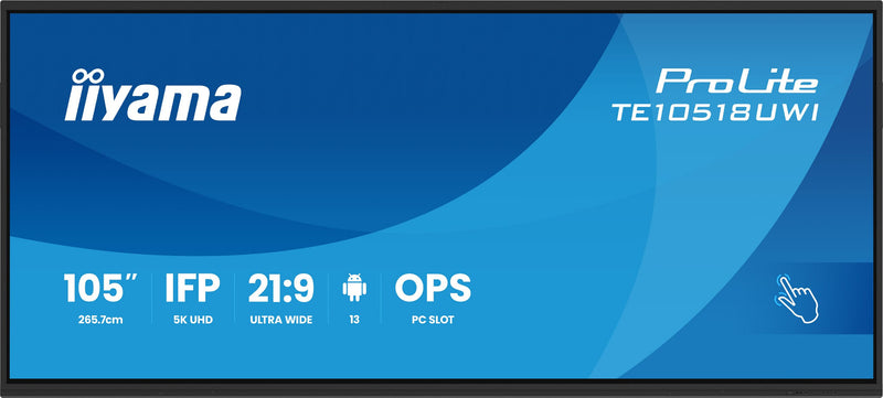 iiyama TE10518UWI-B1AG skilte display Kiosk design 2,66 m (104.6") LED Wi-Fi 450 cd/m² 5K Ultra HD Sort Berøringsskærm Indbygget processer Android 16/7