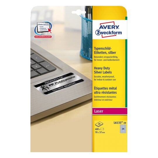 Avery L6133-20 print etiket Sølv Selvklæbende printeretiket