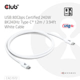 CLUB3D CAC-1572 USB-kabel USB4 Gen 2x2 1,2 m USB C 80 Gbit/sek. 240 W Hvid