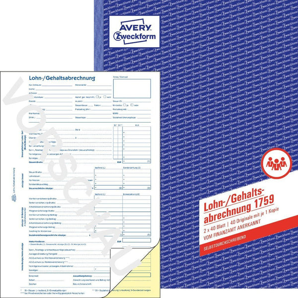 Avery 1759 regnskabsblanket og -bog A4 40 Sider
