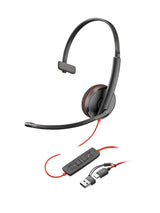 HP Poly Blackwire 3215 Monaural USB-C Headset +3.5mm Plug +USB-C/A Adapter