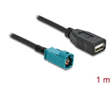 DeLOCK 90703 koaxial kabel 1 m HSD Z USB A Sort, Blå