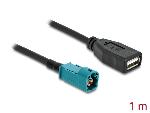 DeLOCK 90703 koaxial kabel 1 m HSD Z USB A Sort, Blå