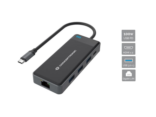 Conceptronic DONN14G dockingstation Ledningsført USB 3.2 Gen 1 (3.1 Gen 1) Type-C Grå