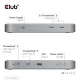 CLUB3D CSV-2563 dockingstation Thunderbolt 5 Sølv