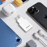 Deltaco USB-C wall charger 45 W, 2x USB-C PD, slim, tot 45 W, white