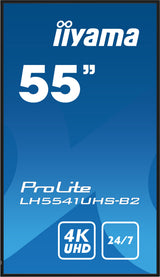 iiyama LH5541UHS-B2 skilte display Kiosk design 138,7 cm (54.6") LCD 500 cd/m² 4K Ultra HD Sort Indbygget processer 24/7