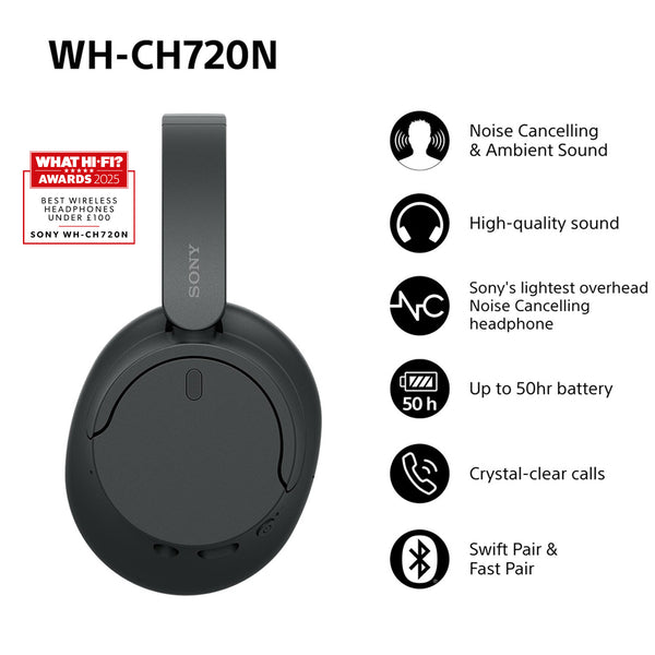 Sony WH-CH720 Headset Kabel & trådløs Opkald/musik USB Type-C Bluetooth Sort