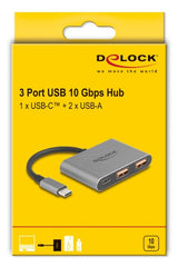 DeLOCK 64337 interface hub USB 3.2 Gen 2 (3.1 Gen 2) Type-C 10000 Mbit/s Grå