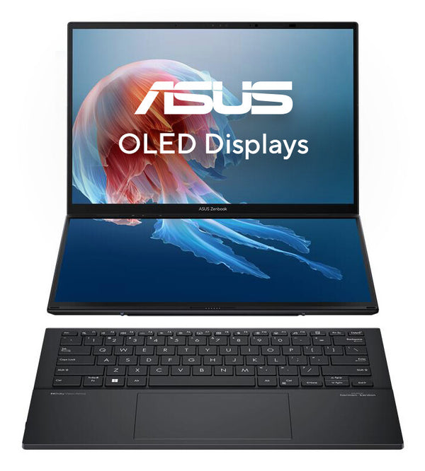ASUS Zenbook Duo UX8406CA-QL055W Intel Core Ultra 9 285H Hybrid (2-i-1) 35,6 cm (14") Berøringsskærm WUXGA 16 GB LPDDR5x-SDRAM 1 TB SSD Wi-Fi 7 (802.11be) Windows 11 Home Grå