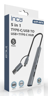 Inca IUTP-06TX interface hub USB 3.2 Gen 1 (3.1 Gen 1) Type-A + Type-C 5000 Mbit/s Grå