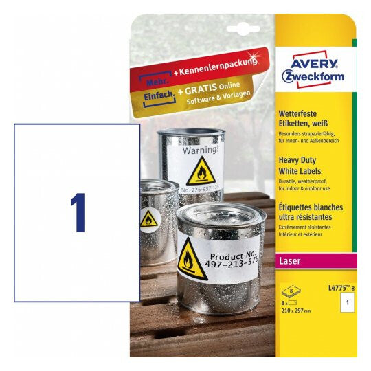 Avery L4775-8 print etiket Hvid Selvklæbende printeretiket