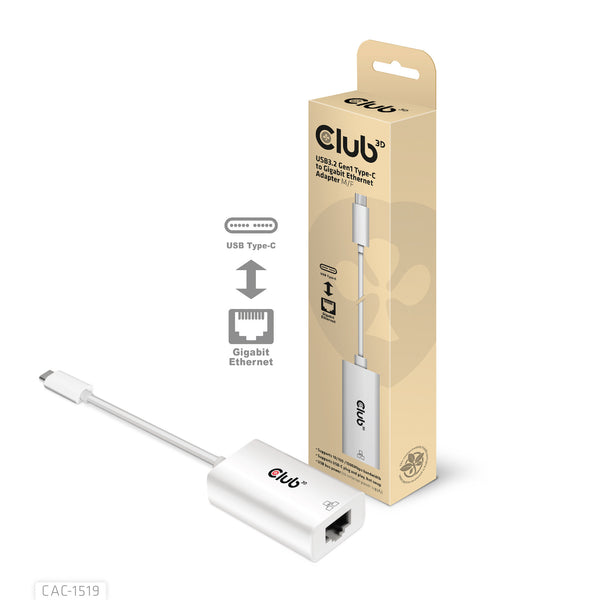 CLUB3D CAC-1519 kabel kønsskifter USB-C RJ-45 Hvid