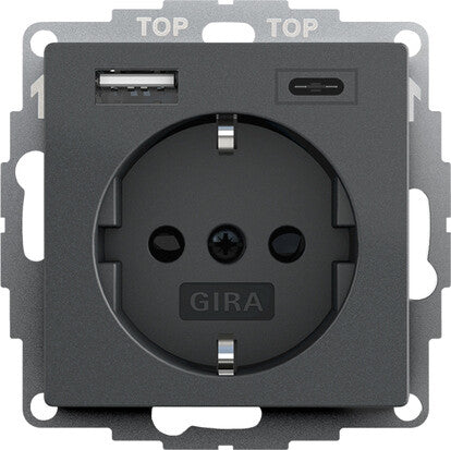 GIRA SCHUKO 245928USB-Spannungsversorgung 2f System 55 stikkontakt 2 x USB + CEE 7/3 Sort