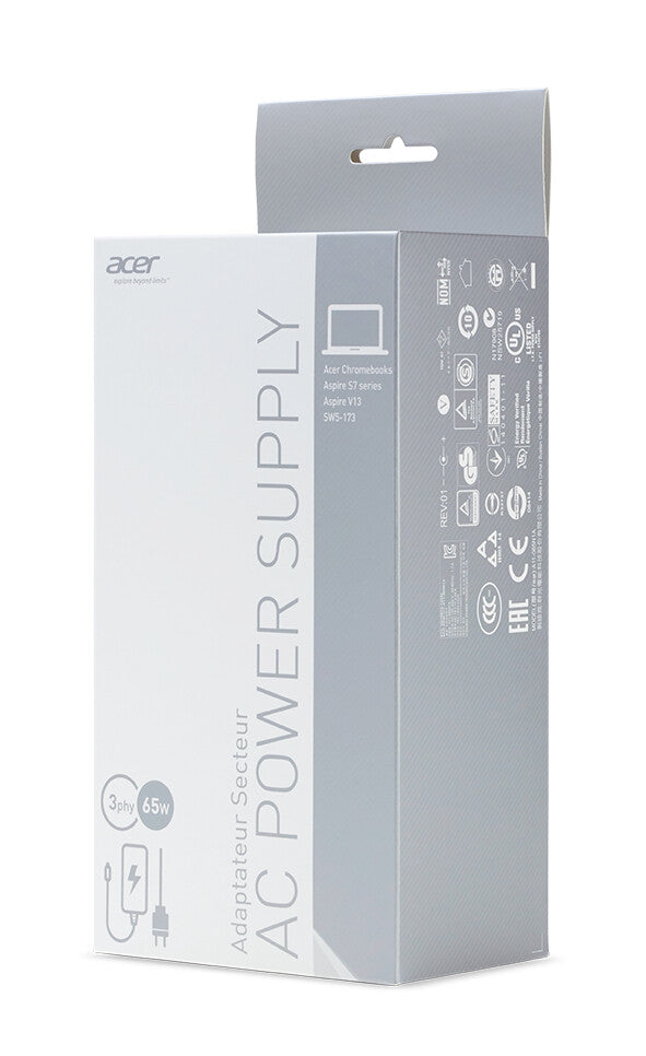 Acer AC Adapter 65W strømadapter og vekselret Indendørs Sort