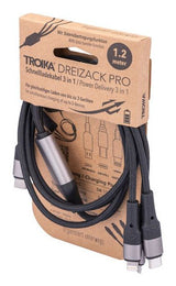 TROIKA DREIZACK PRO USB-kabel 1,2 m USB C USB C/Micro USB-A/Lightning 100 W Sort, Grå