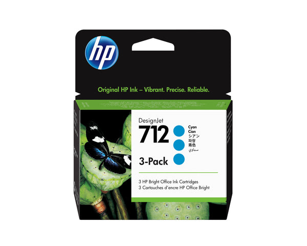 HP 712 DesignJet-blækpatron, cyan, 3 stk., 29 ml