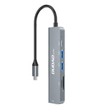 DUDAO Alu 6-in-1 USB3.0 Fast Hub multi-functional Ledningsført USB 3.2 Gen 1 (3.1 Gen 1) Type-C Grå