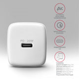 Axagon ACU-PD20W wall charger 1x QC3.0/AFC/FCP/PD type-C 20W white Mobiltelefon, Smartphone, SmartWatch, Tablet, Universel, Ur Hvid Vekselstrøm Hurtig opladning Indendørs