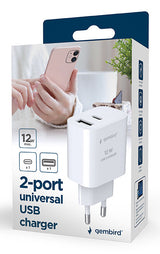 Gembird GMB Audio TA-UC-2AC12-01-BK oplader til mobil enhed Universel Sort Vekselstrøm Indendørs