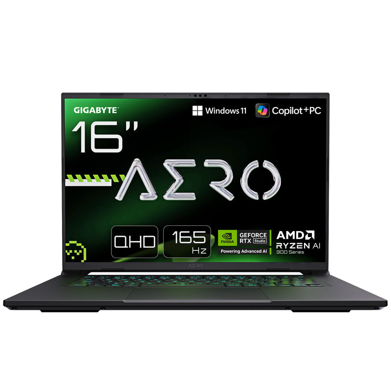 GIGABYTE AERO X16 2WHA3DEC65AP Copilot+ PC AMD Ryzen AI 9 HX 370 Laptop 40,6 cm (16") WQXGA 32 GB DDR5-SDRAM 2 TB SSD NVIDIA GeForce RTX 5070 Wi-Fi 6E (802.11ax) Windows 11 Pro Grå