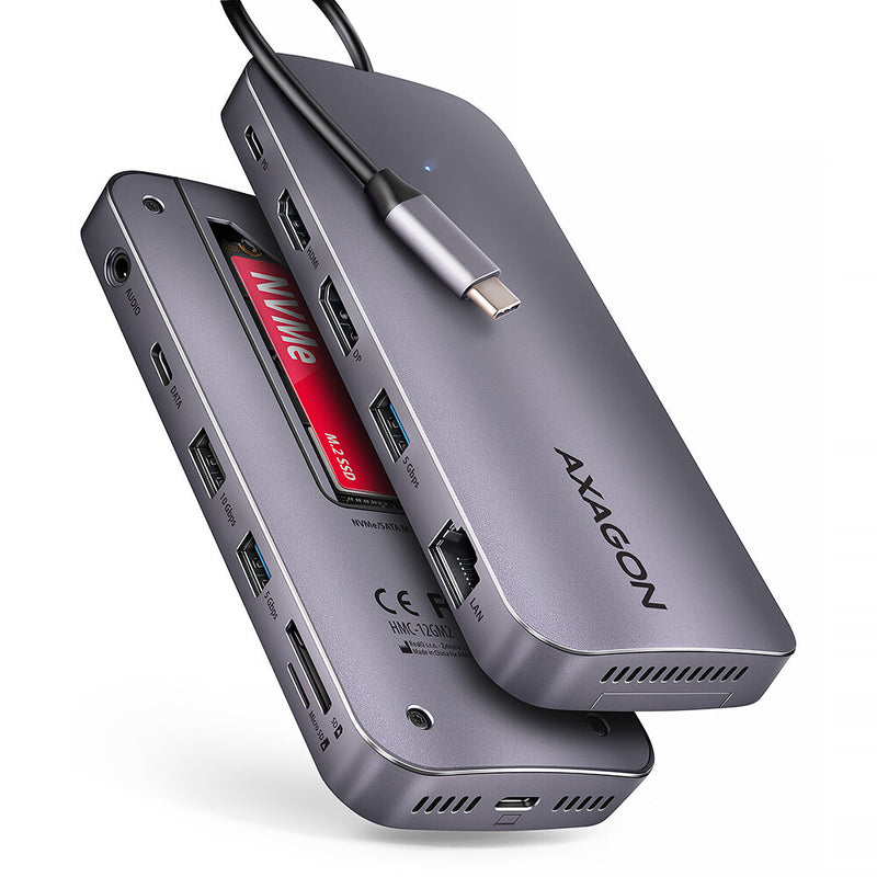 Axagon HMC-12GM2 dockingstation Ledningsført USB 3.2 Gen 2 (3.1 Gen 2) Type-C Grå
