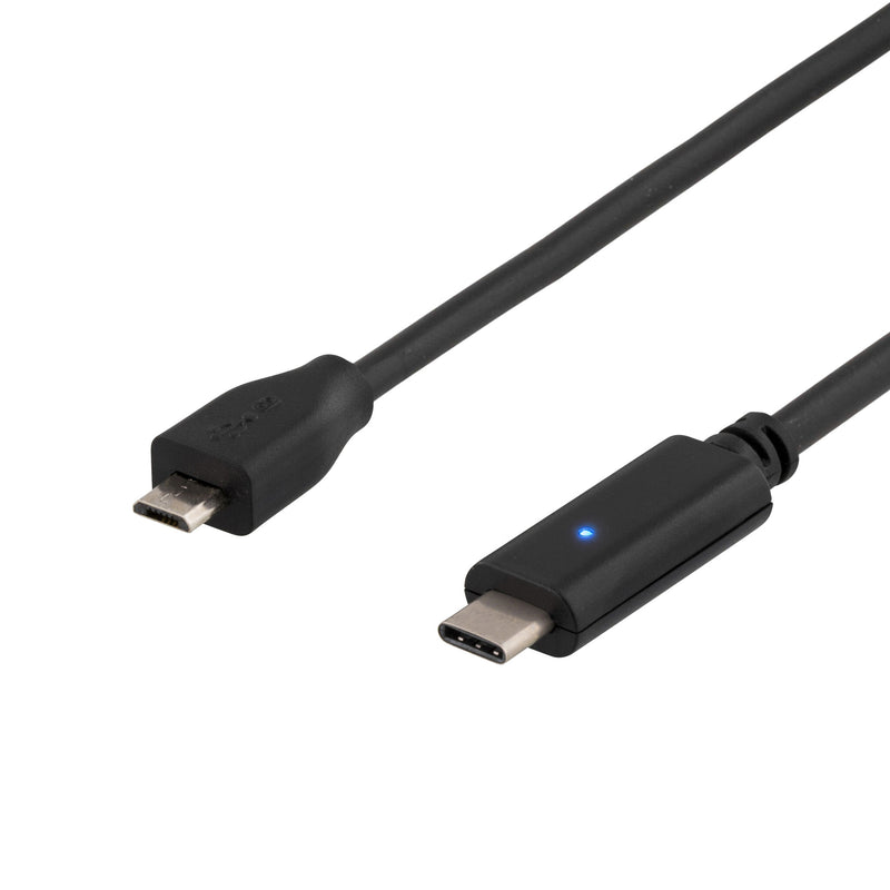 Deltaco USB 2.0 cable, Type C M, Type MIcro B M, 0.5m, black