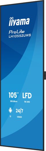 iiyama LH10552UWS-B1AG skilte display Kiosk design 2,66 m (104.6") LCD Wi-Fi 500 cd/m² UltraWide 5K HD Sort Indbygget processer Android 24/7