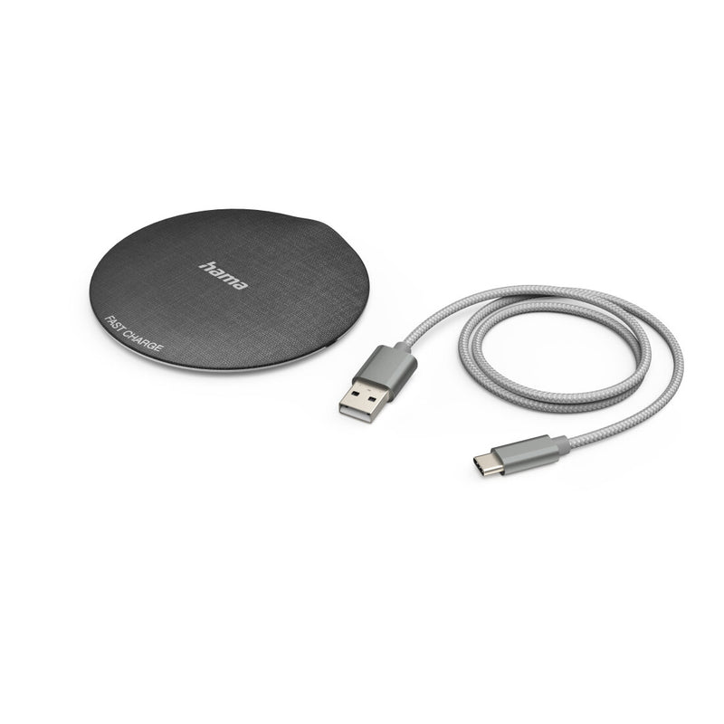 Hama QI-FC10 Metal Mobiltelefon, Smartphone Sort, Sølv USB Trådløs opladning Hurtig opladning Indendørs