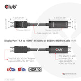 CLUB3D CAC-1087 videokabel adapter 3 m DisplayPort HDMI Sort