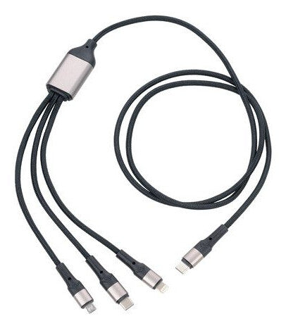 TROIKA DREIZACK PRO USB-kabel 1,2 m USB C USB C/Micro USB-A/Lightning 100 W Sort, Grå