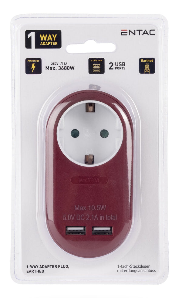 Entac EPAG-1EE-2USB-BR strømstik adapter Type F Bourgogne